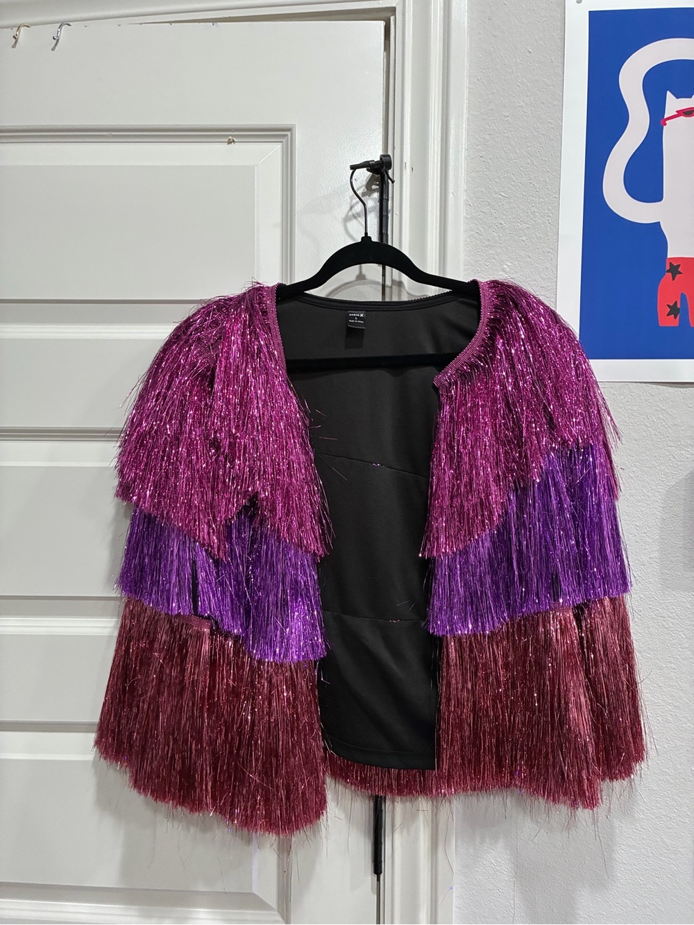 Festival tinsel SHEIN Black Crew Neck Top fringe